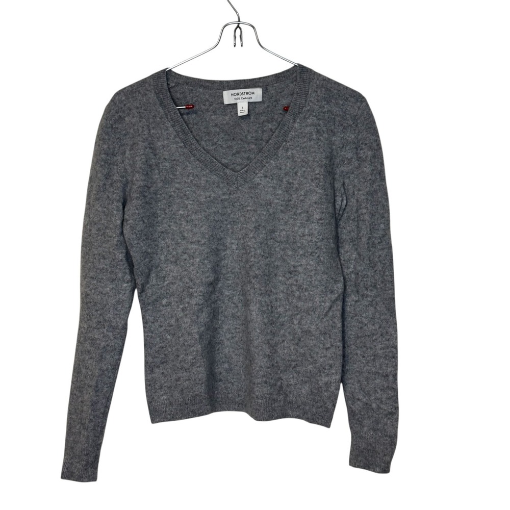 Nordstrom Womens Gray 100% Cashmere V-Neck Pullover Sweater Small NO503368MI